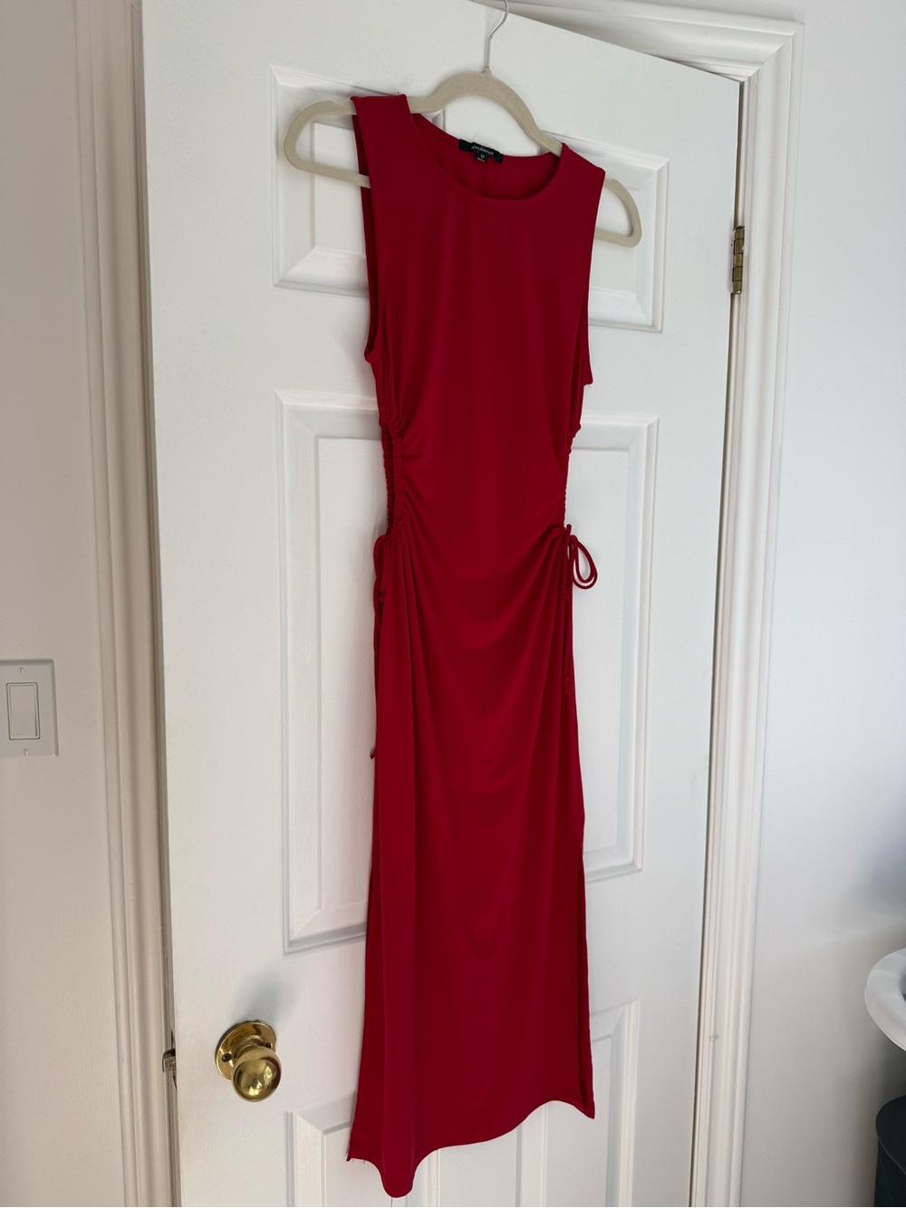 Ambiance Red Sleeveless Ruched Side Midi Dress